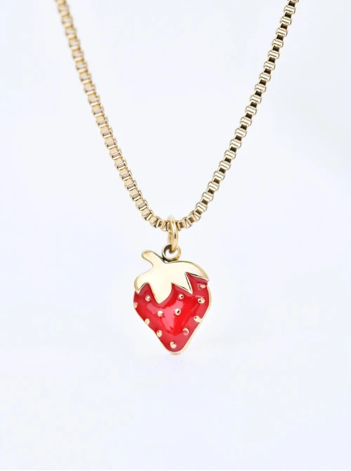 Naszyjnik truskawka, stal pozłacana S310303Z03