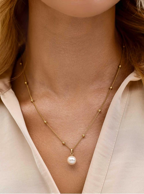 Naszyjnik z perełką, stal pozłacana S310734Z00