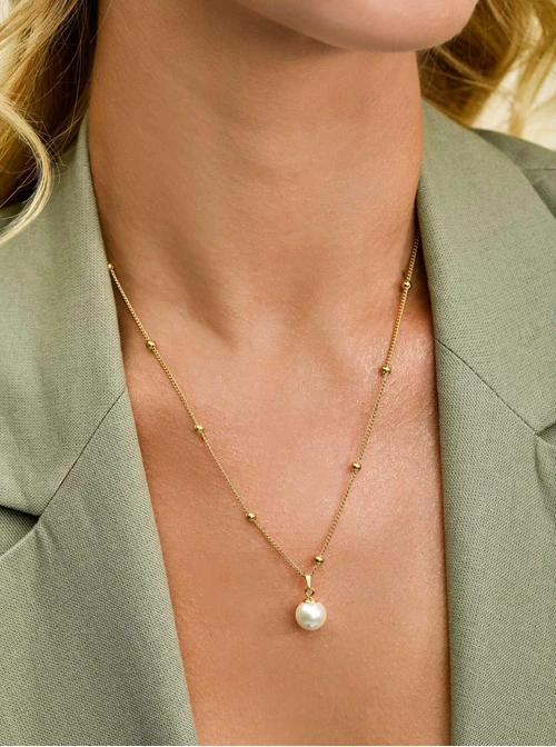 Naszyjnik z perełką, stal pozłacana S310734Z00