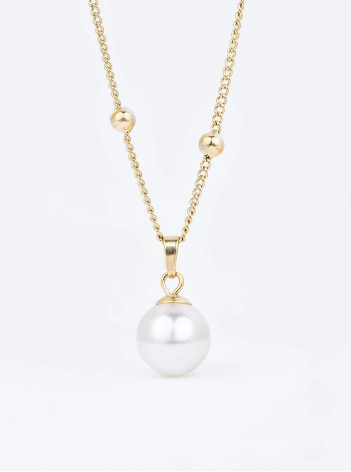 Naszyjnik z perełką, stal pozłacana S310734Z00