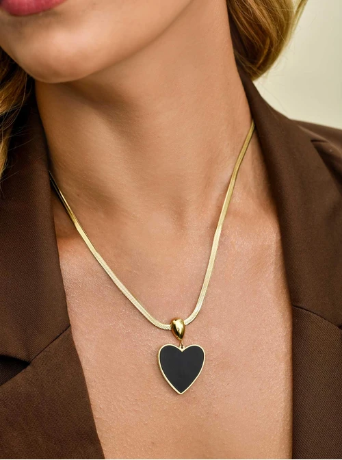 Naszyjnik żmijka, serce, stal pozłacana S310716Z00