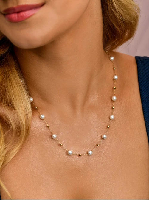 Naszyjnik perełki, stal pozłacana S310735Z00