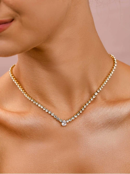 Naszyjnik tenisowy, kryształki, stal pozłacana S310271Z02