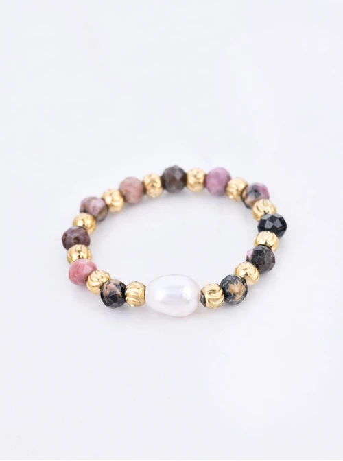 Pierścionek Agat Południowy, perełka, stal pozłacana S410435Z00-0