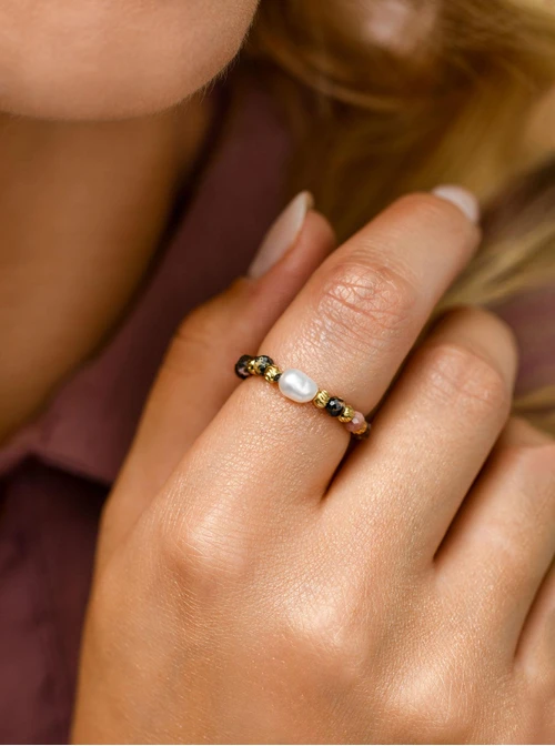 Pierścionek Agat Południowy, perełka, stal pozłacana S410435Z00-0