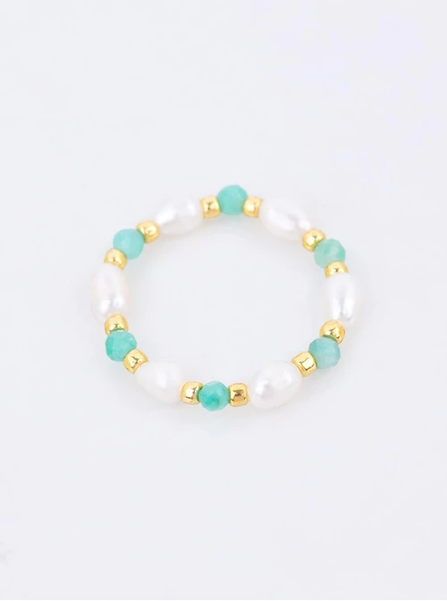 Pierścionek Perełki, Amazonit, stal pozłacana S410443Z00-0