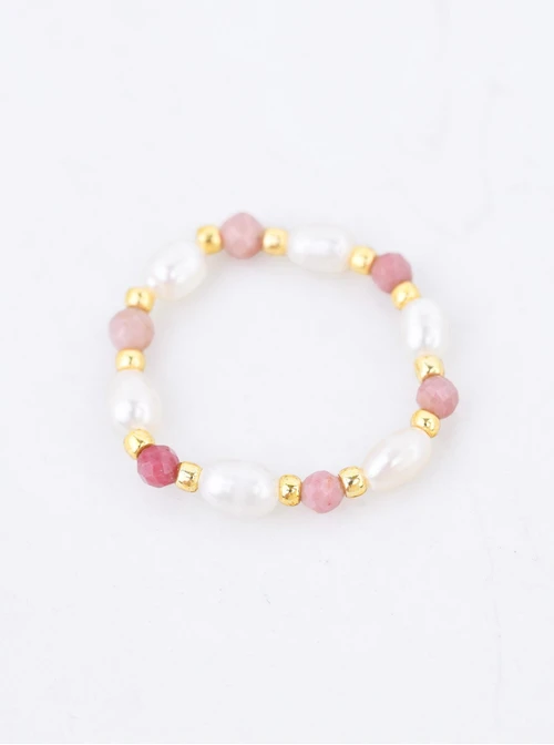 Pierścionek Perły, czerwony Piaskowiec, stal pozłacana S410444Z00-0