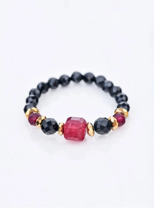 Pierścionek Rubin, Kryształki, stal pozłacana S410449Z00-0