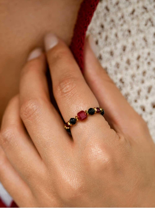 Pierścionek Rubin, Kryształki, stal pozłacana S410449Z00-0