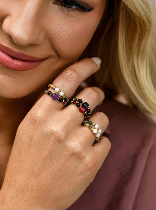 Pierścionek Rubin, Kryształki, stal pozłacana S410449Z00-0