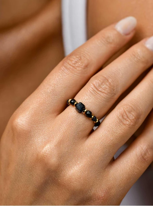 Pierścionek Szafir, kryształki, stal pozłacana S410450Z00-0