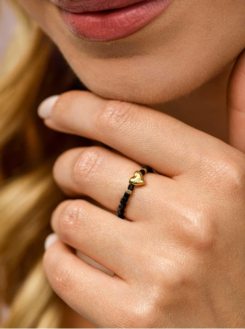 Pierścionek elastyczny, koraliki Miyuki, stal pozłacana, S410458Z00-0