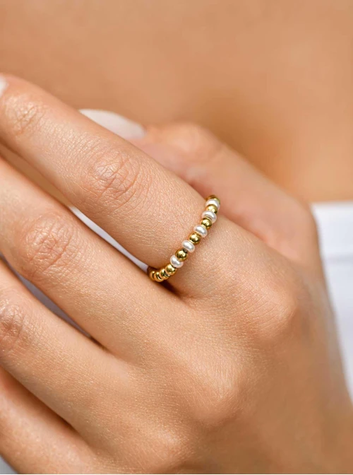 Pierścionek elastyczny perełki, stal pozłacana S410453Z00-0