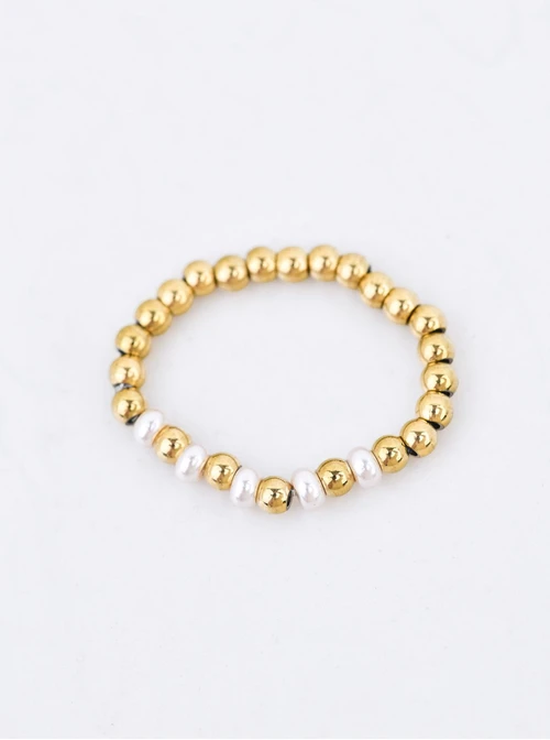 Pierścionek elastyczny perełki, stal pozłacana S410453Z00-0