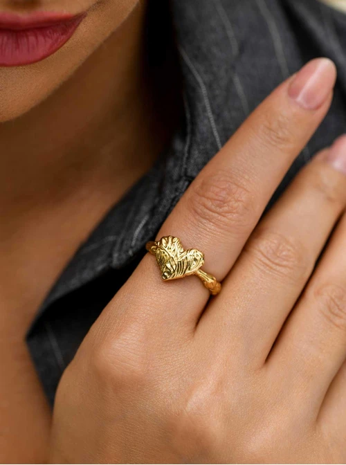 Pierścionek fakturowane serduszko, stal pozłacana S411227Z00