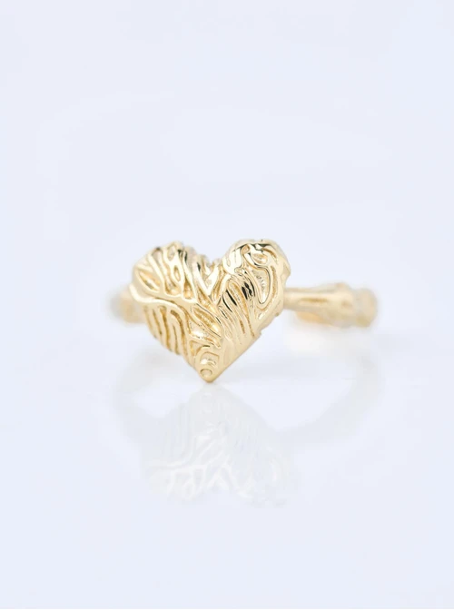 Pierścionek fakturowane serduszko, stal pozłacana S411227Z00