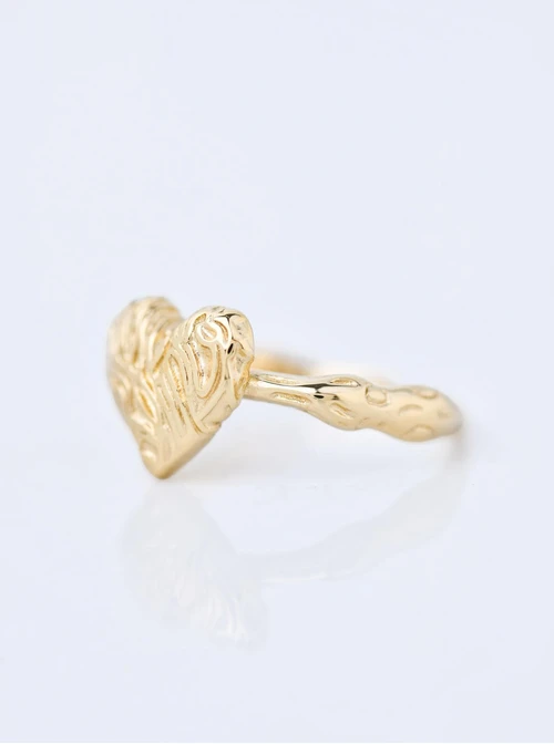 Pierścionek fakturowane serduszko, stal pozłacana S411227Z00