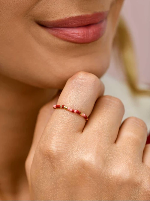 Pierścionek koraliki Miyuki, stal pozłacana S410456Z00-0