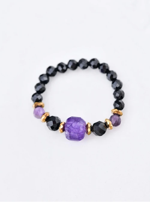 Pierścionek kryształki, ametyst, stal pozłacana S410451Z00-0