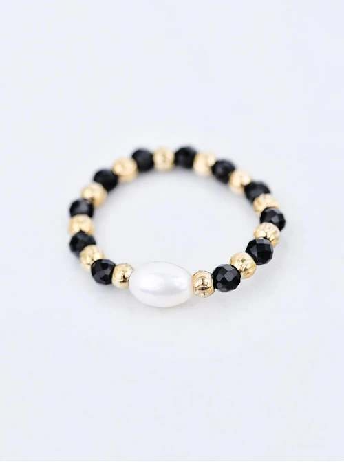 Pierścionek kryształki, perła, stal pozłacana, S410438Z00-0