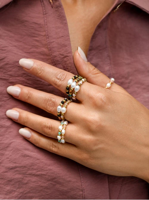 Pierścionek kryształki, perła, stal pozłacana, S410438Z00-0