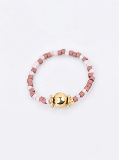 Pierścionek kuleczka, koraliki Miyuki, stal pozłacana S410459Z00-0