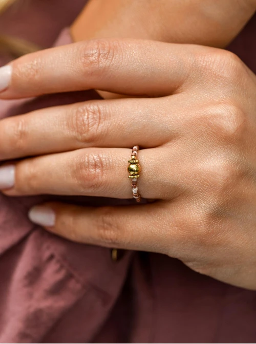 Pierścionek kuleczka, koraliki Miyuki, stal pozłacana S410459Z00-0