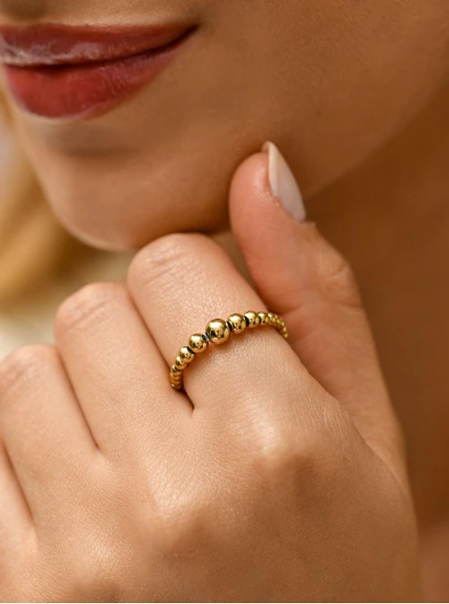 Pierścionek kuleczki, stal pozłacana, S410452Z00-0