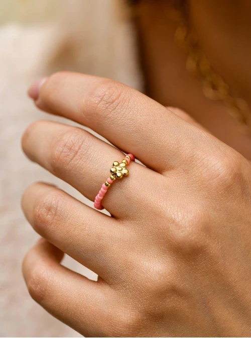 Pierścionek kwiatuszek, koraliki Miyuki, stal pozłacana S410455Z00-0