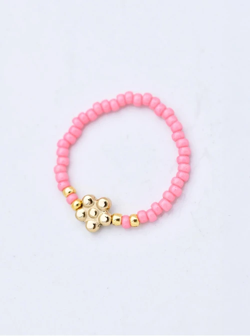 Pierścionek kwiatuszek, koraliki Miyuki, stal pozłacana S410455Z00-0