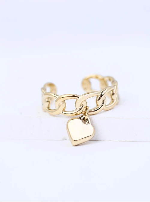 Pierścionek łańcuch, serce, stal pozłacana S410711Z00