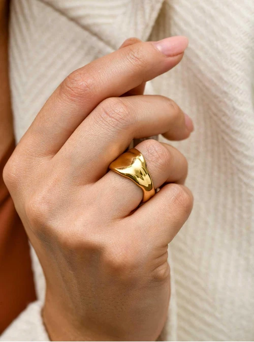 Pierścionek masywny, stal pozłacana S411226Z00