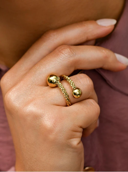 Pierścionek regulowany kulki, stal pozłacana S410733Z00-0