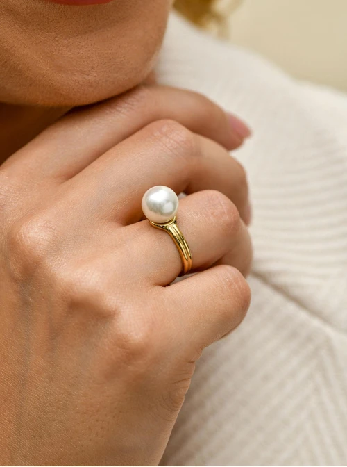 Pierścionek regulowany, perełka, stal pozłacana S410740Z00-0