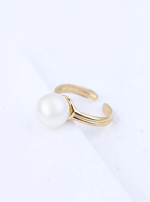 Pierścionek regulowany, perełka, stal pozłacana S410740Z00-0