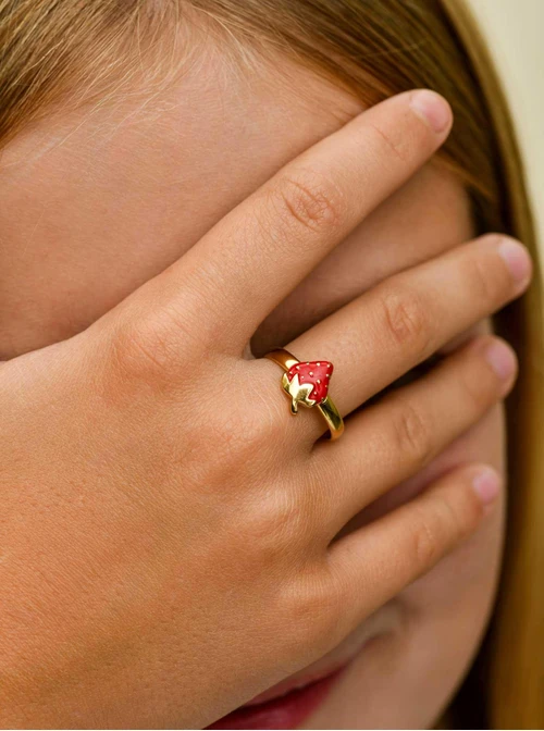 Pierścionek regulowany truskawka, stal pozłacana S410305Z03-0