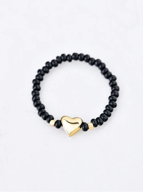 Pierścionek serduszko, koraliki Miyuki, stal pozłacana S410457Z00-0