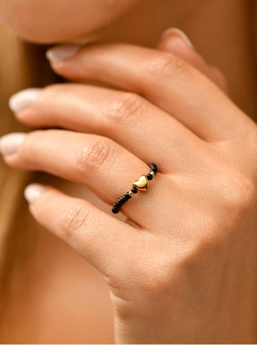 Pierścionek serduszko, koraliki Miyuki, stal pozłacana S410457Z00-0