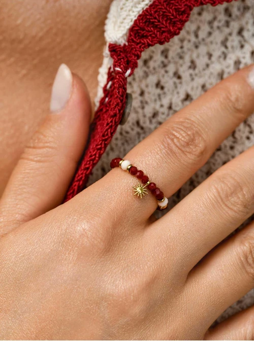 Pierścionek słoneczko, kryształki, stal pozłacana S410461Z00-0