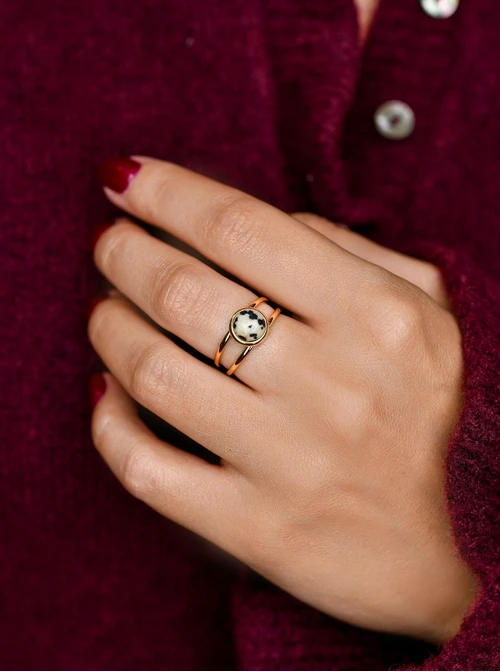 Pierścionek Jaspis Dalmatyńczyk, stal pozłacana S411546Z00