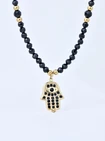 Choker czarny spinel, Ręka Fatimy, kryształki, stal pozłacana, S310599Z00