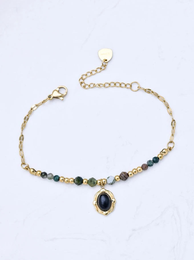 Bransoletka Agat Indyjski, Obsydian, stal pozłacana S111426Z00