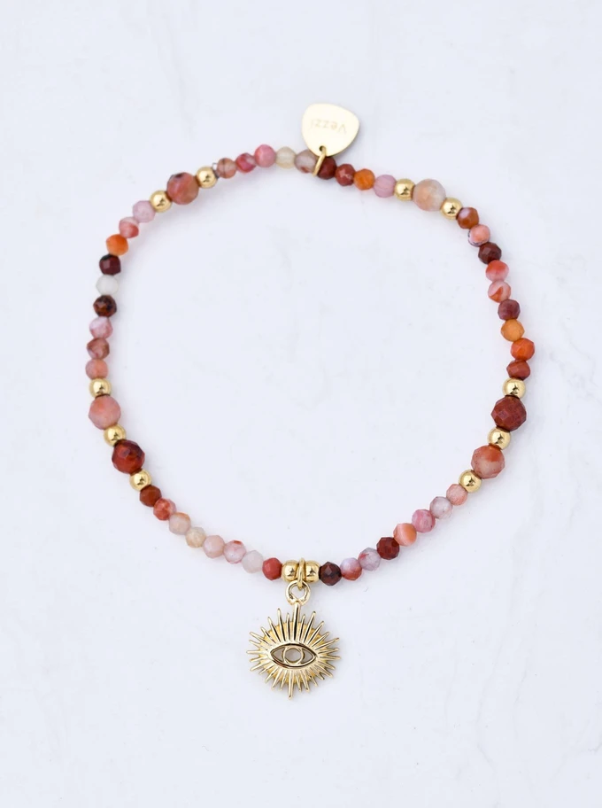   Bransoletka oko proroka, Agat Czerwony, stal pozłacana, S110603Z00