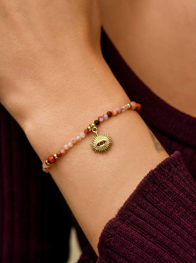   Bransoletka oko proroka, Agat Czerwony, stal pozłacana, S110603Z00