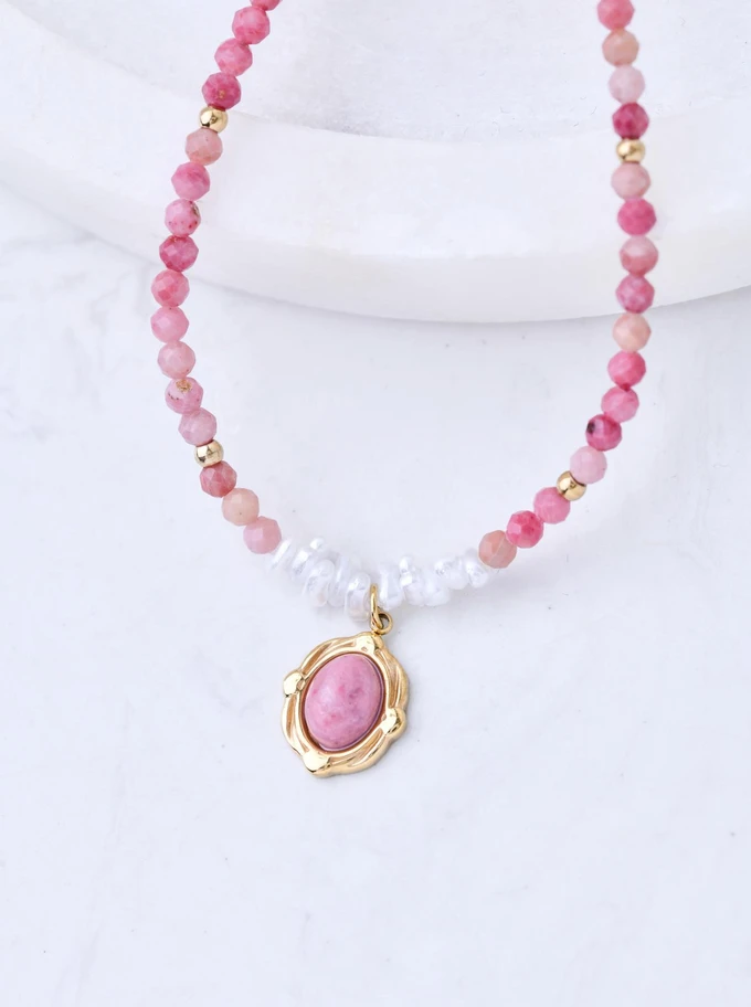 Choker Rodochrozyt różowy, stal pozłacana, S311427Z00