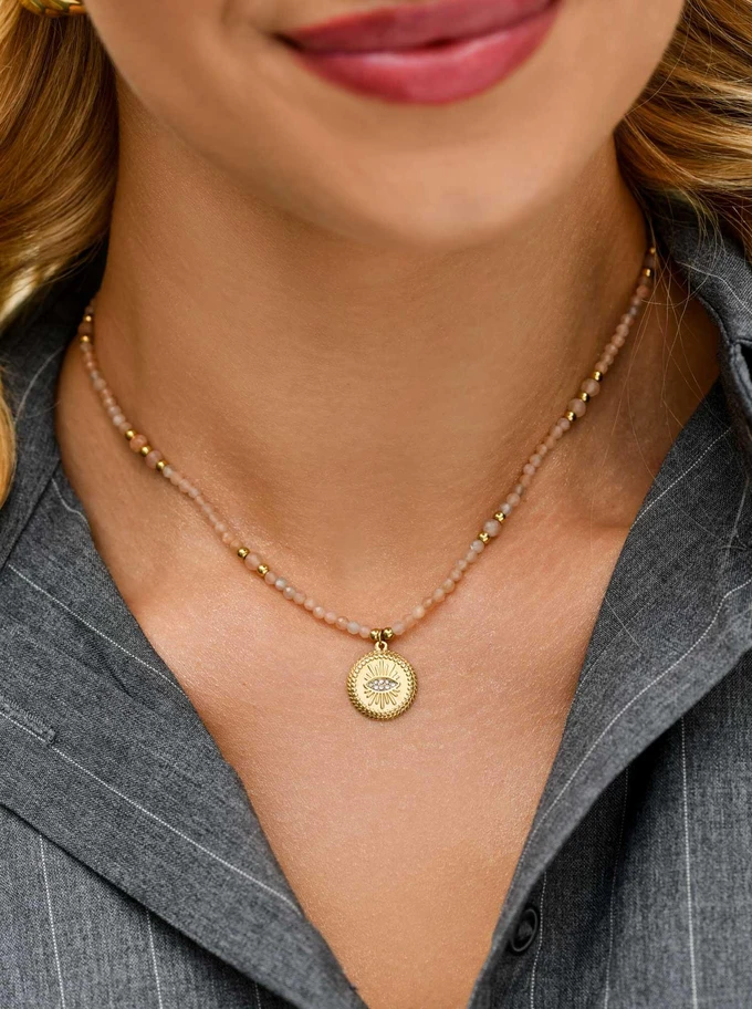 Choker kamień słońca, oko Proroka, stal pozłacana, S310594Z00