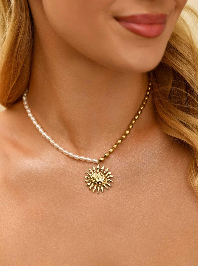 Choker słońce, perełki, stal pozłacana S311294Z00