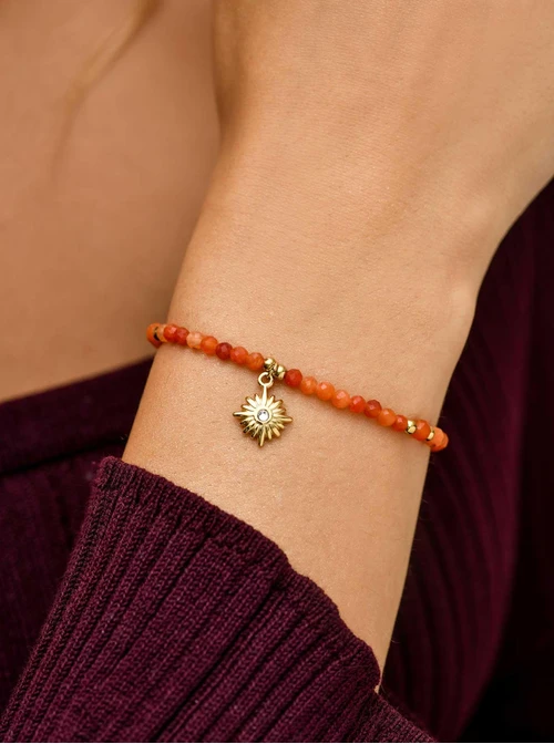 Bransoletka Agat pomarańczowy, gwiazda, stal pozłacana, S110609Z00