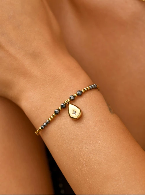 Bransoletka, Hematyt, stal pozłacana, S111422Z00