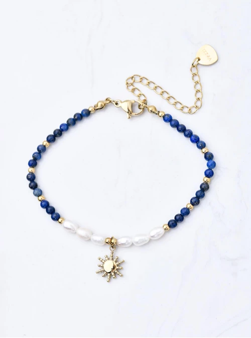 Bransoletka, Lapis Lazuli, słoneczko, perły, stal pozłacana, S111113Z00